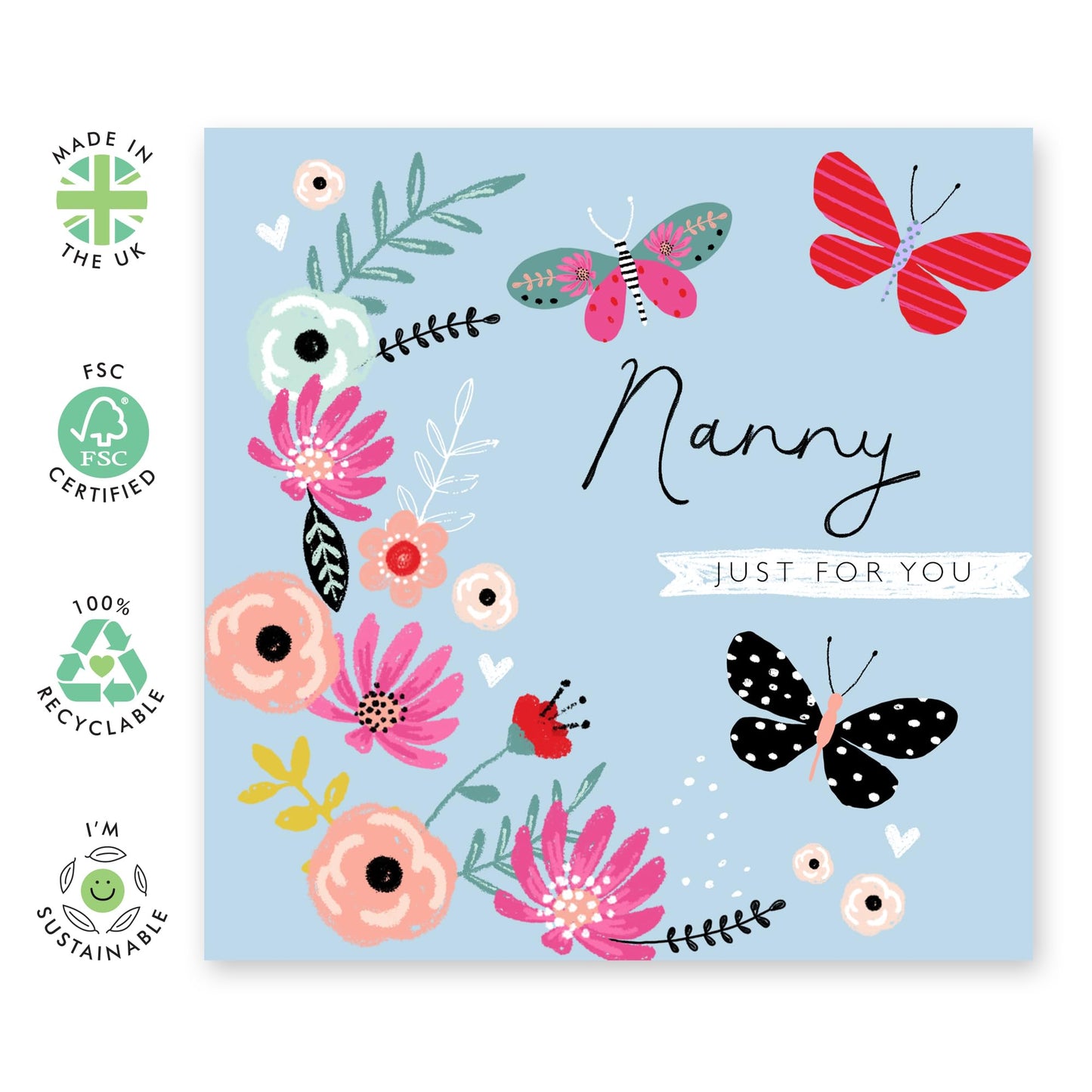 Butterfly Birthday Card For Nanny - Grandma Gifts - Flower Cards For Her - Mother's Day Anniversary Retirement Greeting Cards For Women Nana Grandmother - Comes With Fun Stickers - By Central 23