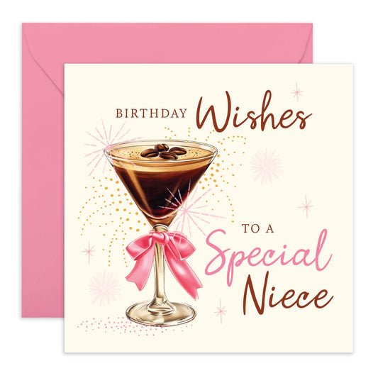 Cheers Birthday Card - 'Lovely Niece Birthday' - Presents for Relatives, Family, Her from Uncle or Auntie - Wine Glass - Comes with Fun Stickers