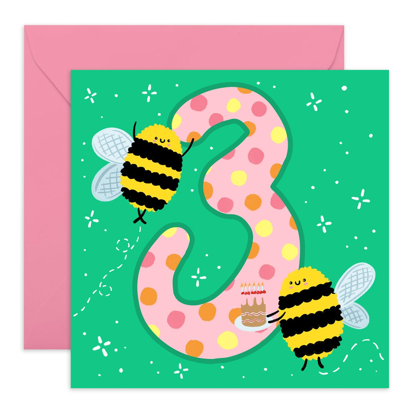 3rd Birthday Card Girl Boy - Happy Birthday Cards For Kids Three Year Old - Third Birthday Cards For Son - Toddler Milestone Age Cards Green - Gifts For Daughter - Comes With Stickers By Central 23