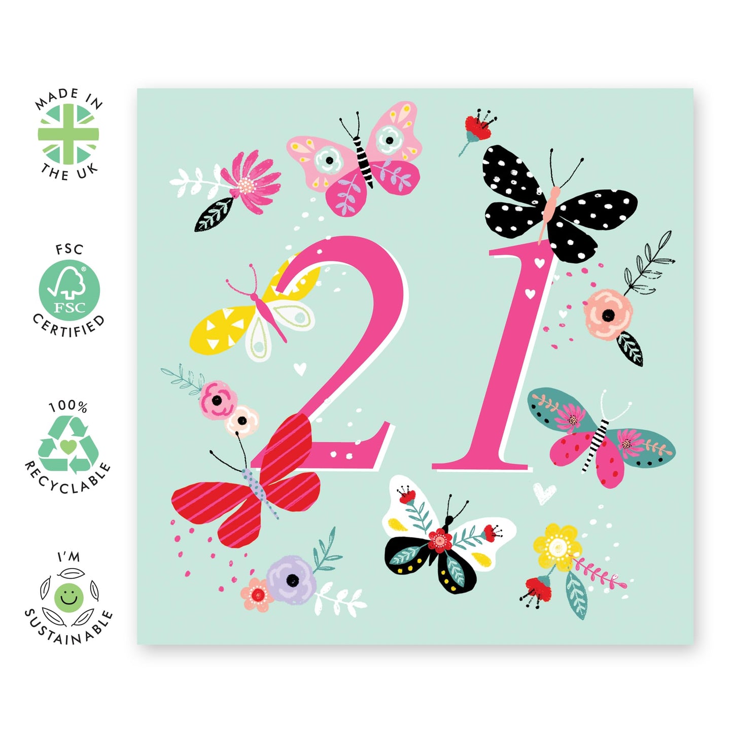 Butterfly Birthday Cards For Women Age Twenty One - Twenty-first Birthday Card For Her - Pretty Butterflies Gifts - Happy 21st Bday Card For Daughter - Comes With Fun Stickers By Central 23