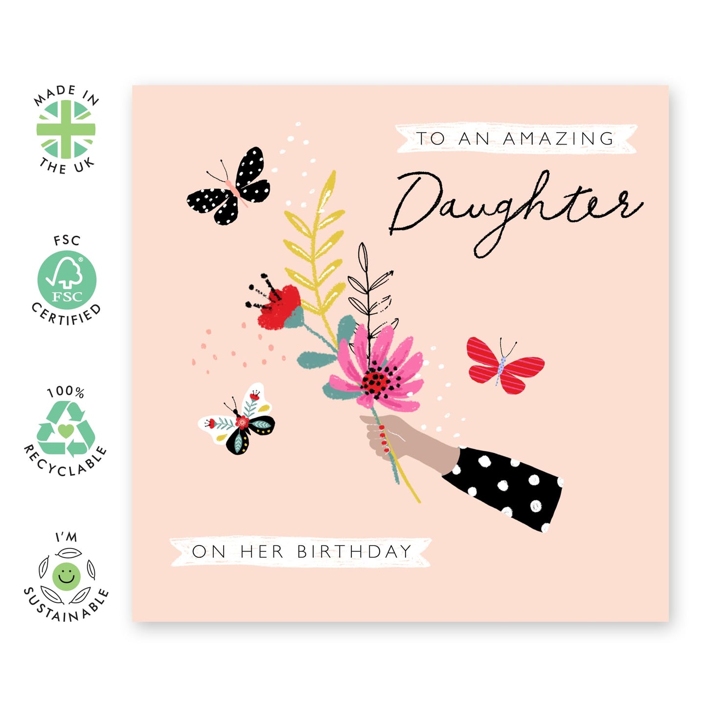 Flower Bouquet Card For Daughter - Happy Birthday Cards For Her - Daughter Birthday Greeting Cards For Girls Female - Celebration Gifts For Women - Comes With Cute Stickers By Central 23