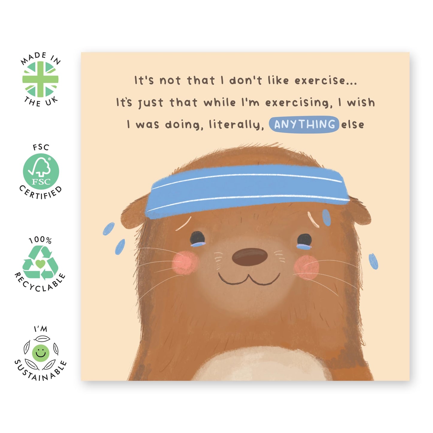 Funny Birthday Cards For Women Men Him Her - Hate Running Otter - Cute Otter Card And Envelope - Funny Greeting Cards For Friends Wife Partner Girlfriend - Comes With Cute Stickers By Central 23