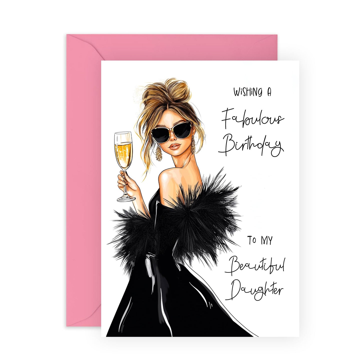 Fabulous Birthday Card - "Daughter" - Presents for Her, Ladies, Women, Girl, Family from Mum and Dad - Fab and Beautiful - Comes with Fun Stickers