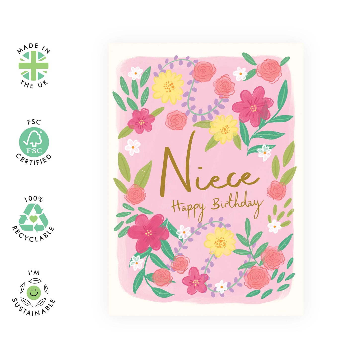 Birthday Card For Niece - Pretty Flowers Greeting Card And Envelope - Happy Birthday Card Niece - Floral Gifts For Her Women - Comes With Cute Stickers By Central 23