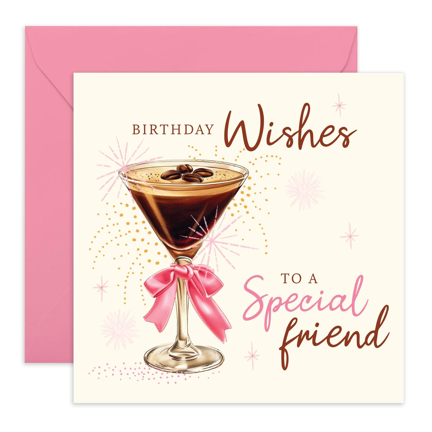 Best Wishes Birthday Card - 'Special Friend Birthday' - Presents for Best Friends, Besties, Colleagues, Co-workers, BFF, Bruv, Mates - Wine Glass - Comes with Fun Stickers