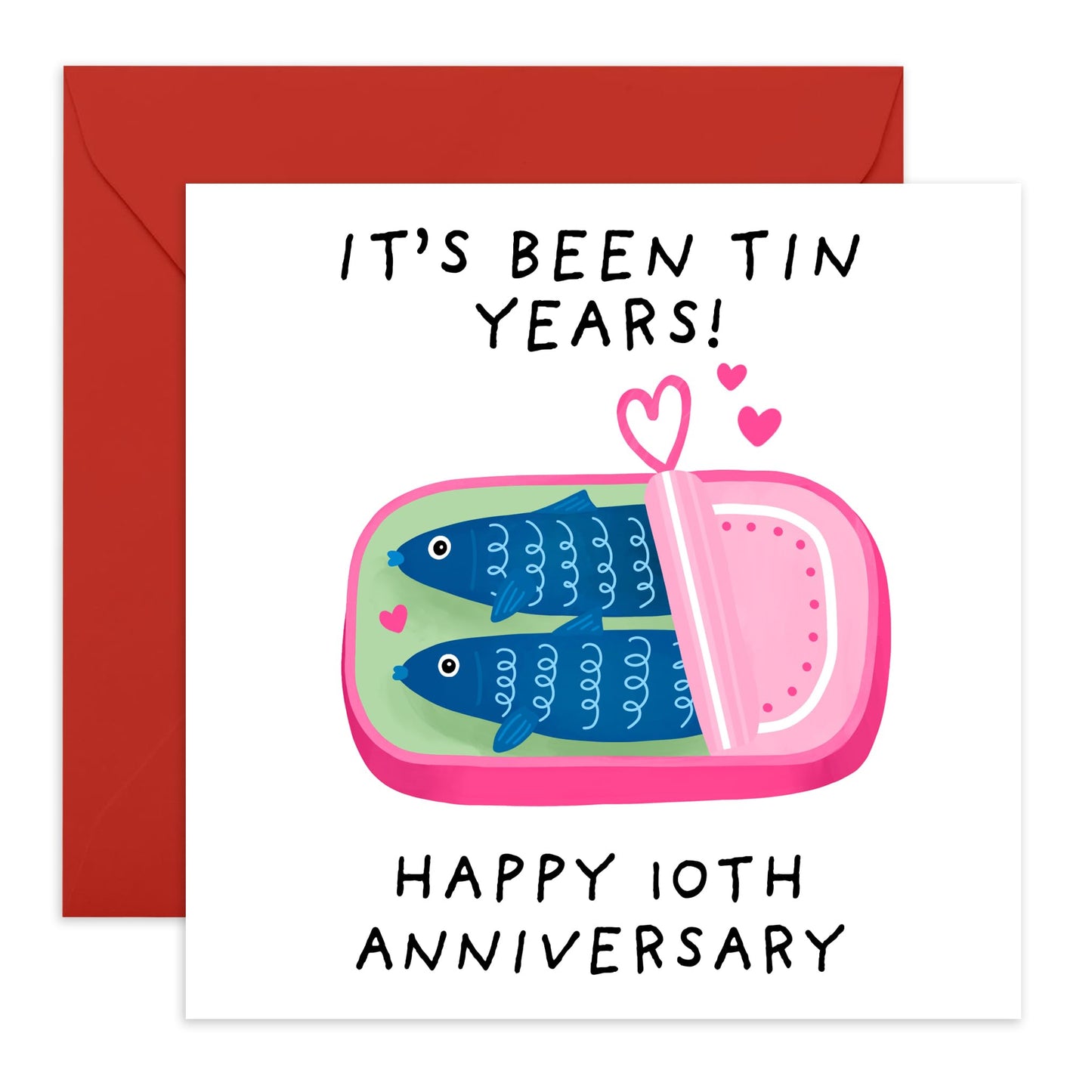 Funny Anniversary Card For Him Her Husband Wife - Tin Years Sardines - Happy Ten Year Anniversary Card - I Love You Gifts For Boyfriend Girlfriend Partner - Comes With Stickers By Central 23