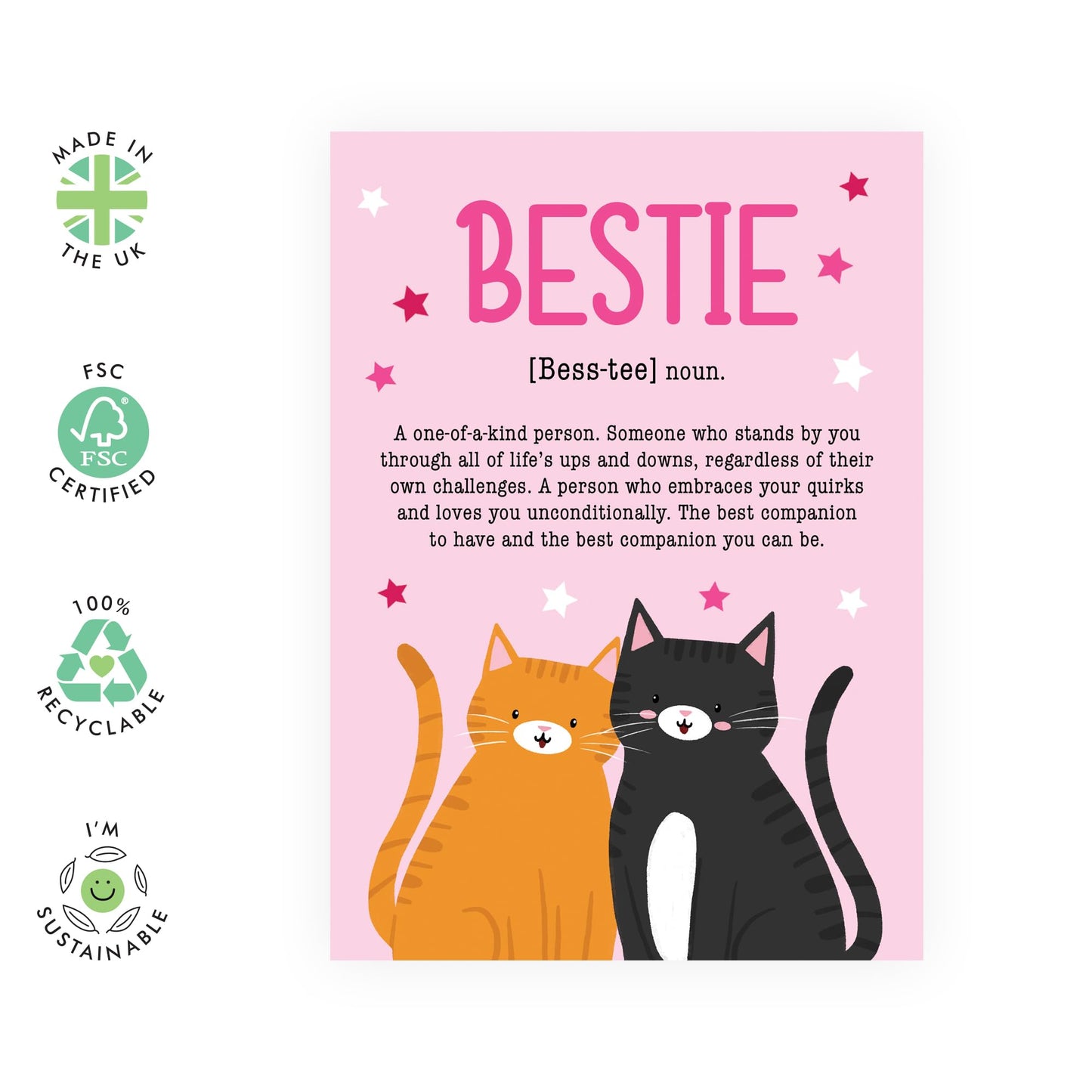 Greeting Card - 'BESTIE CATS DEFINITION' - Perfect for Celebrating a Fabulous Friendship with a Fun Twist - Ideal for Best Friends Cat Lovers BFF's Besties Sister - Comes with Stickers By Central 23