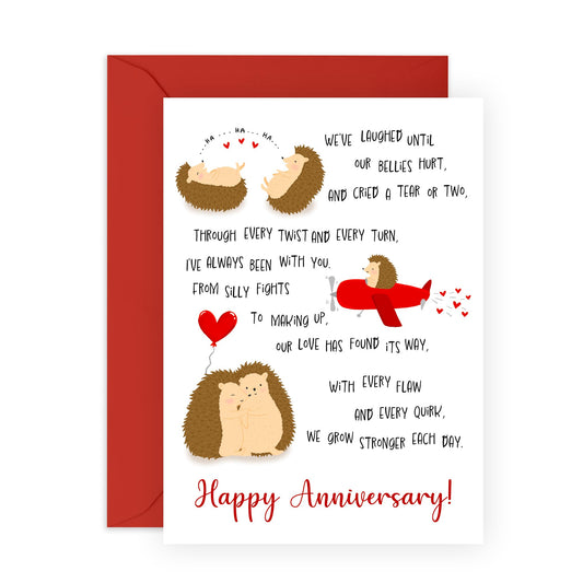 Greeting Card - 'HEDGEHOG LOVE ANNIVERSARY POEM' - Perfect for Celebrating Your Special Day with Adorable Hedgehog Charm - Ideal for Your Wife Husband Anniversary - Comes With Stickers By Central 23