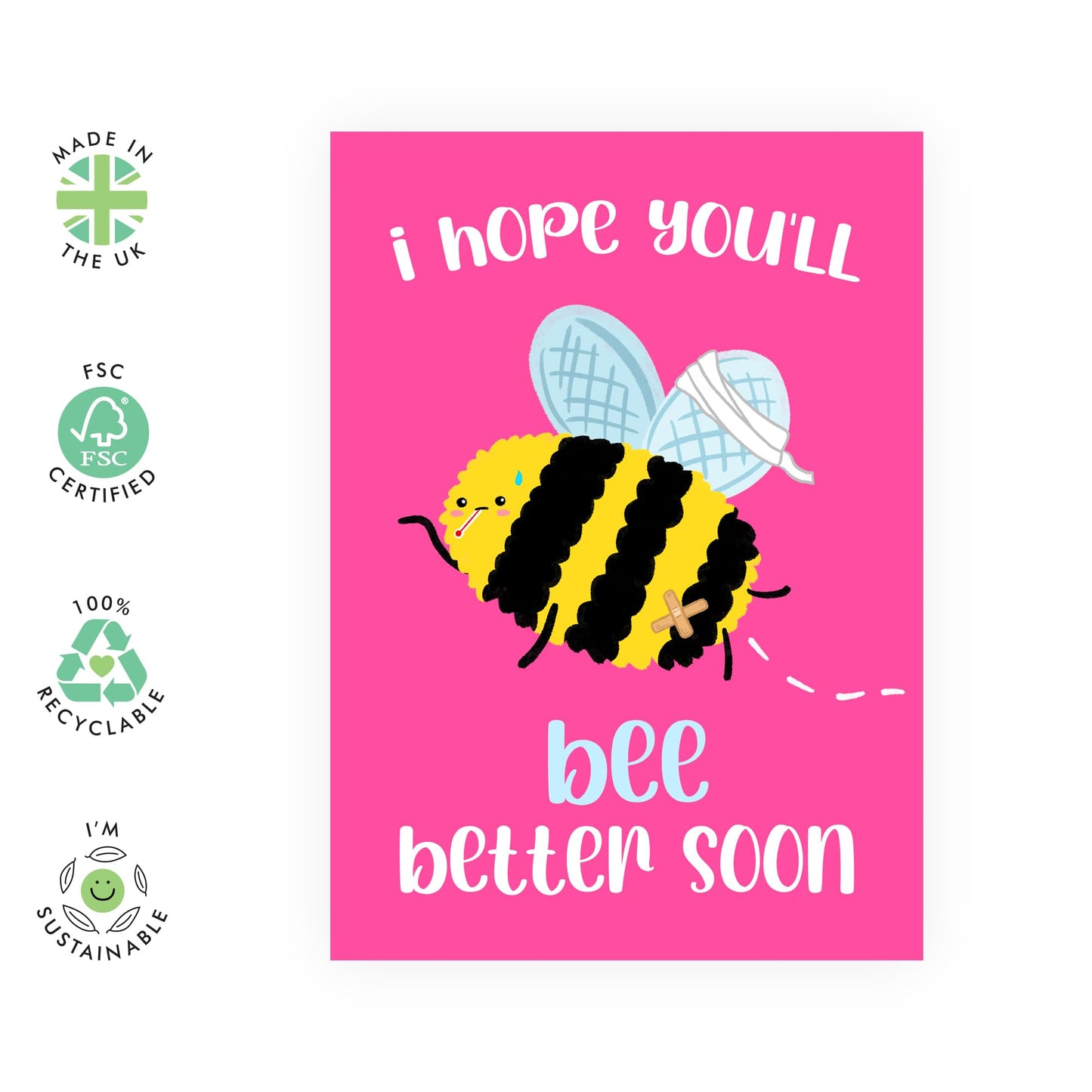 Healing Hugs Cards And Envelope - Hope You'll Bee Better Soon - Encouragement Cards For Men Women - Greeting Card - For Girl Friends - Speedy Recovery Him Her - Comes With Fun Stickers By Central 23