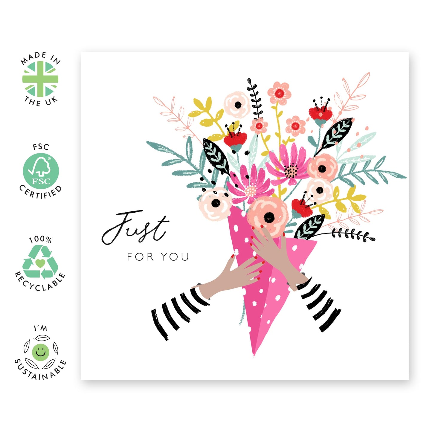 All Occassion Greeting Card With Envelope - Mother's Day, Valentine, Thank You, Anniversary Cards For Women Her - Flower Bouquet - Comes With Fun Stickers By Central 23