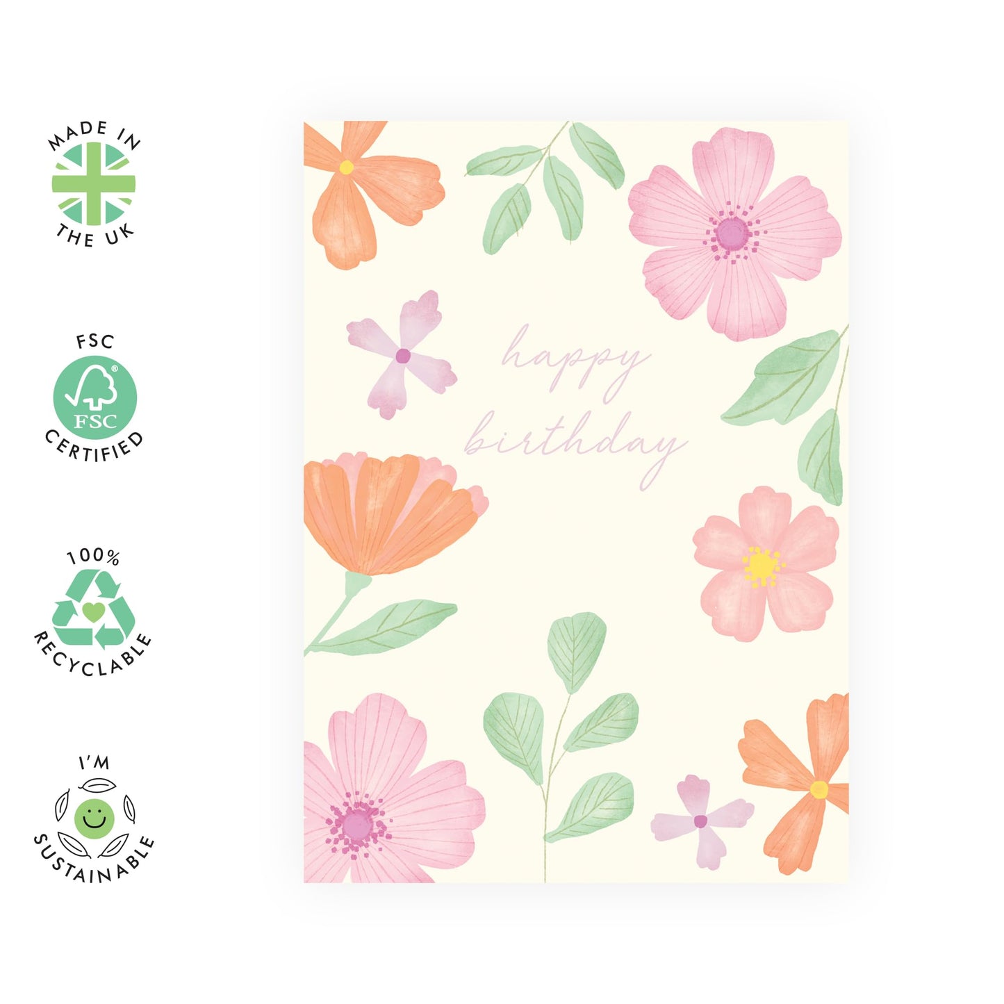 Blooming Flowers Birthday Card - 'HBD Pink Pastel Florals' - Gifts for Her, Women, Colleagues, Coworker, Sister - Colourful - Comes with Fun Stickers