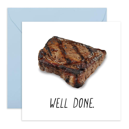 Well Done Cards - Funny Congratulations Cards - Well Done Steak - Good Job Card - Passed Driving Test - Congrats On Your New Home Card Promotion New Job Graduation - Comes With Stickers By Central 23