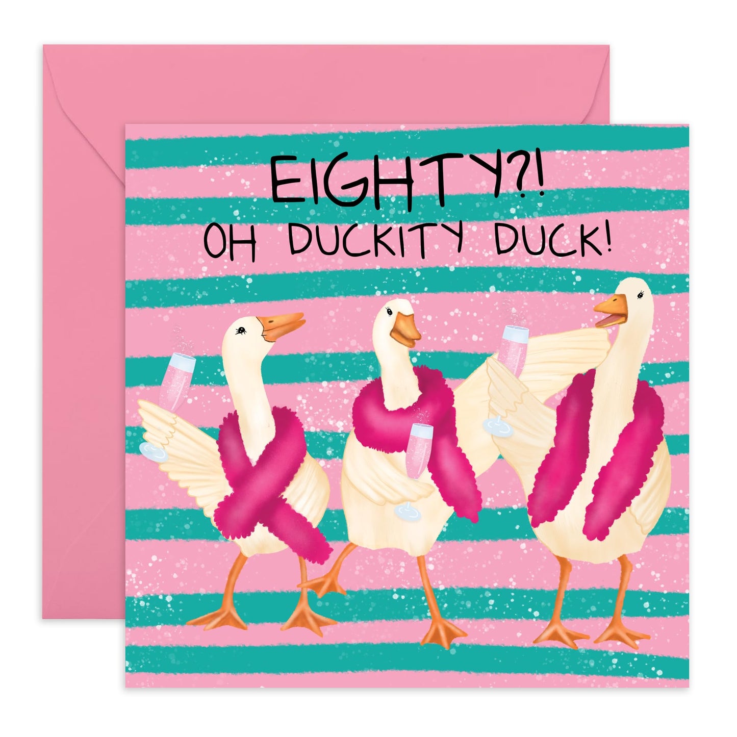 80th Birthday Card For Women - Eighty Oh Duckity Duck - Wife Birthday Greeting Card - Happy Eightieth Birthday Cards For Sister Friends Mum Auntie Grandma Wife - Comes With Fun Stickers - By Central 23