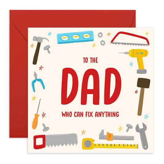Appreciative Greeting Card - 'DAD FIX ANYTHING' - Perfect for Celebrating Your Handy Dad with a Thoughtful Design - Ideal for Showing Gratitude for Dad Daddy Father - Comes With Stickers By Central 23