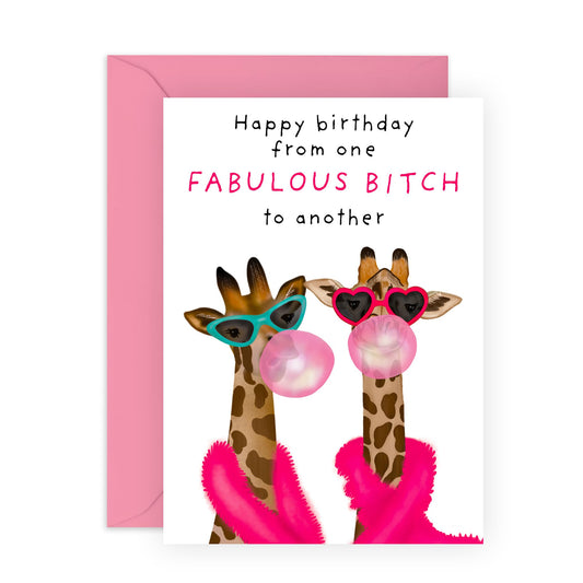 Girly Birthday Party Card - 'Fab B*tch Giraffe' - Gifts for Besties, Best Friends, BFF, Sister, Sis, Cousin, Her, Colleagues, Co-Workers, Gals - Fabulous - Comes with Fun Stickers