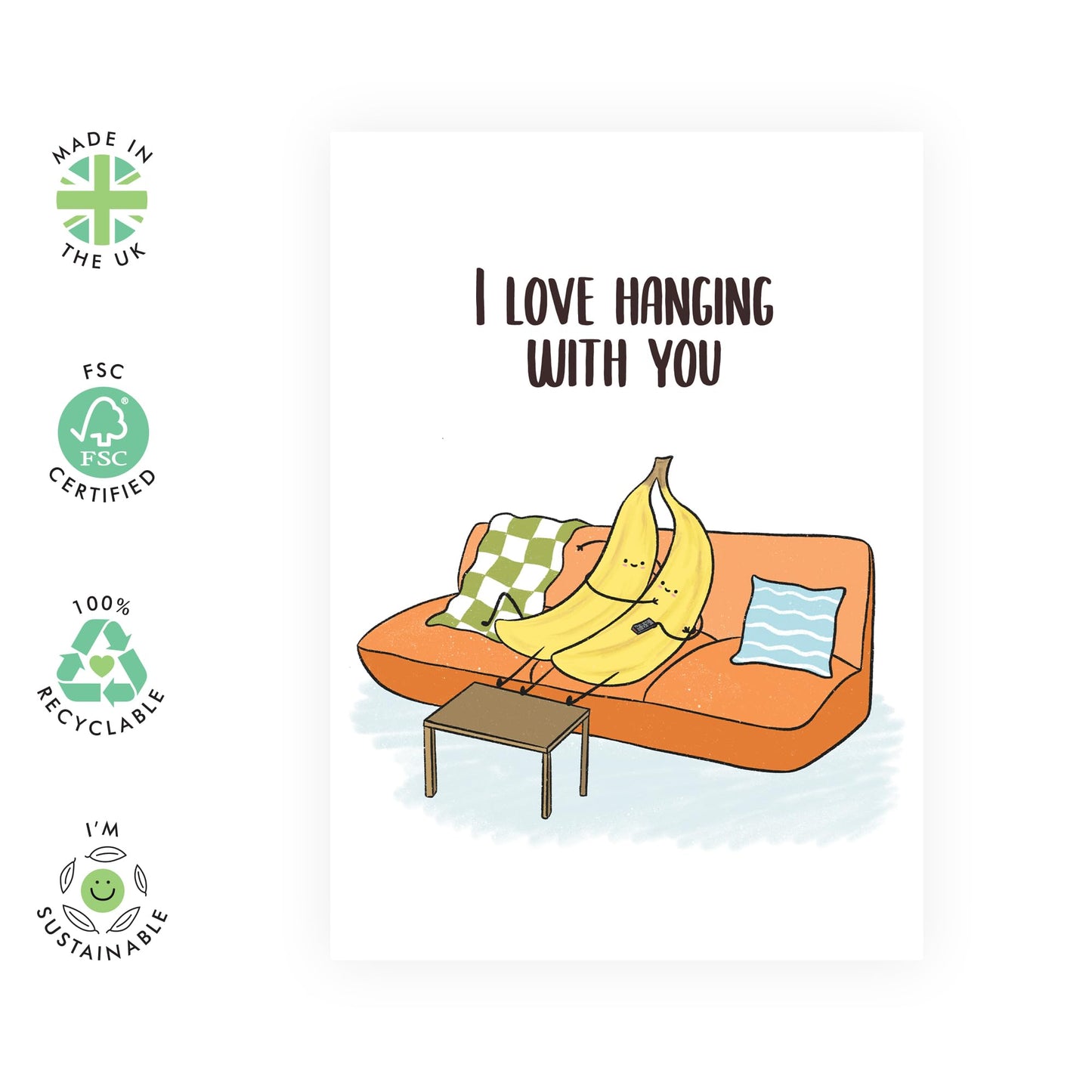 Anniversary Cards For Him Her - Hanging With You Bananas - Valentines Card For Boyfriend Girlfriend - Wife Husband - Sweet Greeting Cards For Mum Dad - Comes With Stickers - By Central 23