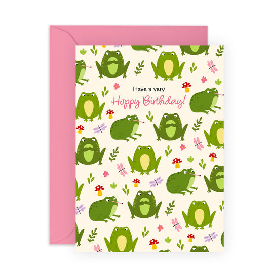 Birthday Frog Card - 'Have a Very Hoppy Birthday Frogs' - Presents for Friends, Besties, BFF, Colleagues, Co-worker, Cousin, Family - Frog Hops - Comes with Fun Stickers