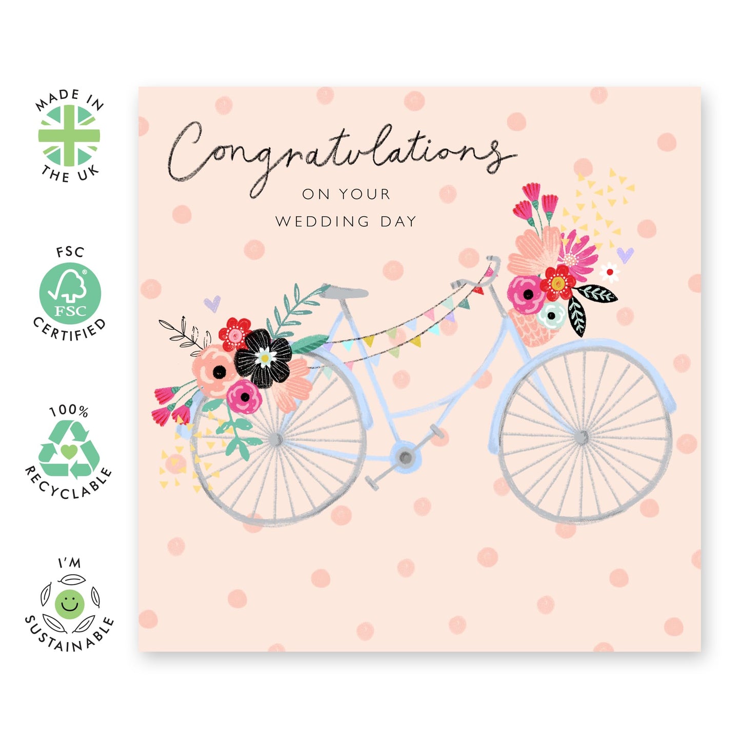 Best Wishes Gift For Him Her - Floral Bike Wedding Congratulations - Congratulations Card For Men Women - Wedding Cards For Bride And Groom - Floral Greeting Card - Comes With Stickers By Central 23