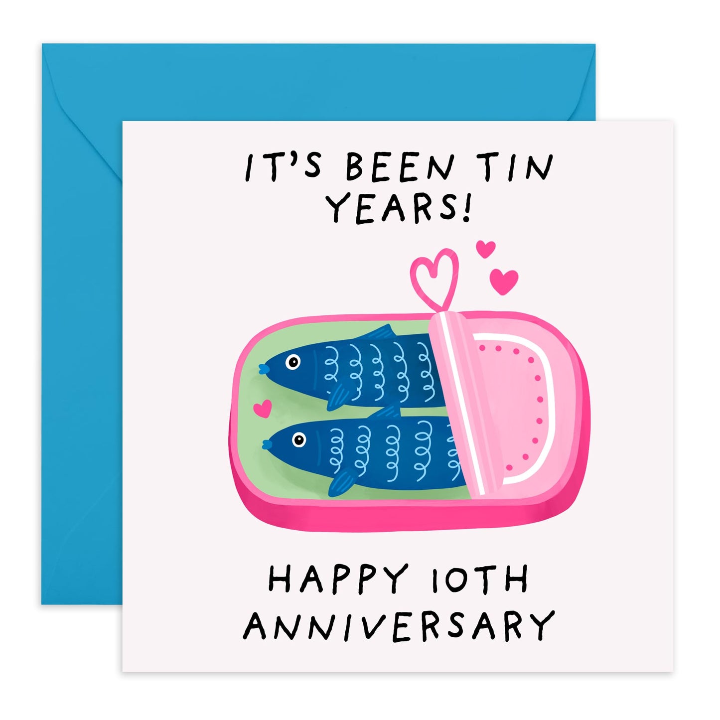 10th Cute Love Card for Him or Her - 'Sardines' - Gifts for Wife, Husband, Boyfriend, Girlfriend, Spouse, Babe, Hun, Other Half, Darling, Love - Tenth - Comes with Fun Stickers