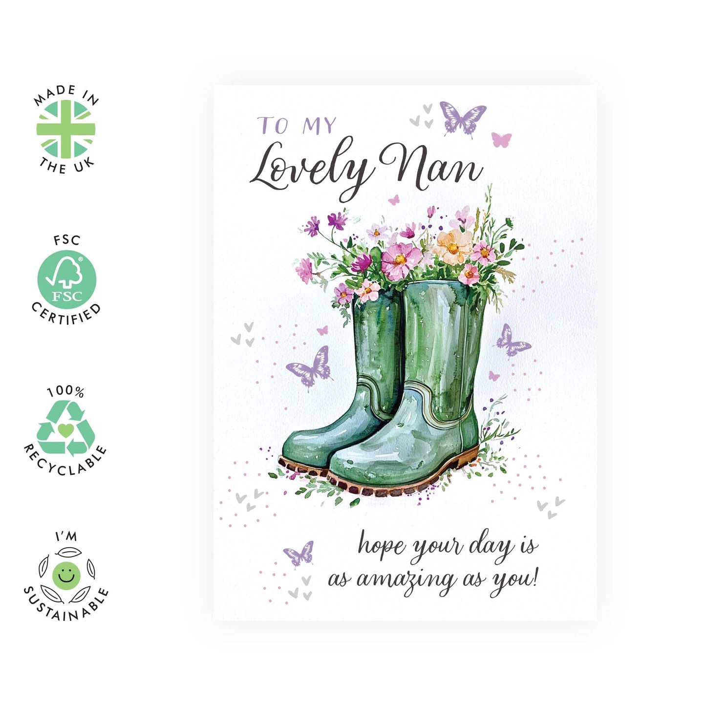 Nan Birthday Cards - To My Lovely Nan - Floral Birthday Cards For Women - Greeting Cards For Nanny Granny Grandma - Mother's Day Card From Grandson Granddaughter - Comes With Stickers - By Central 23