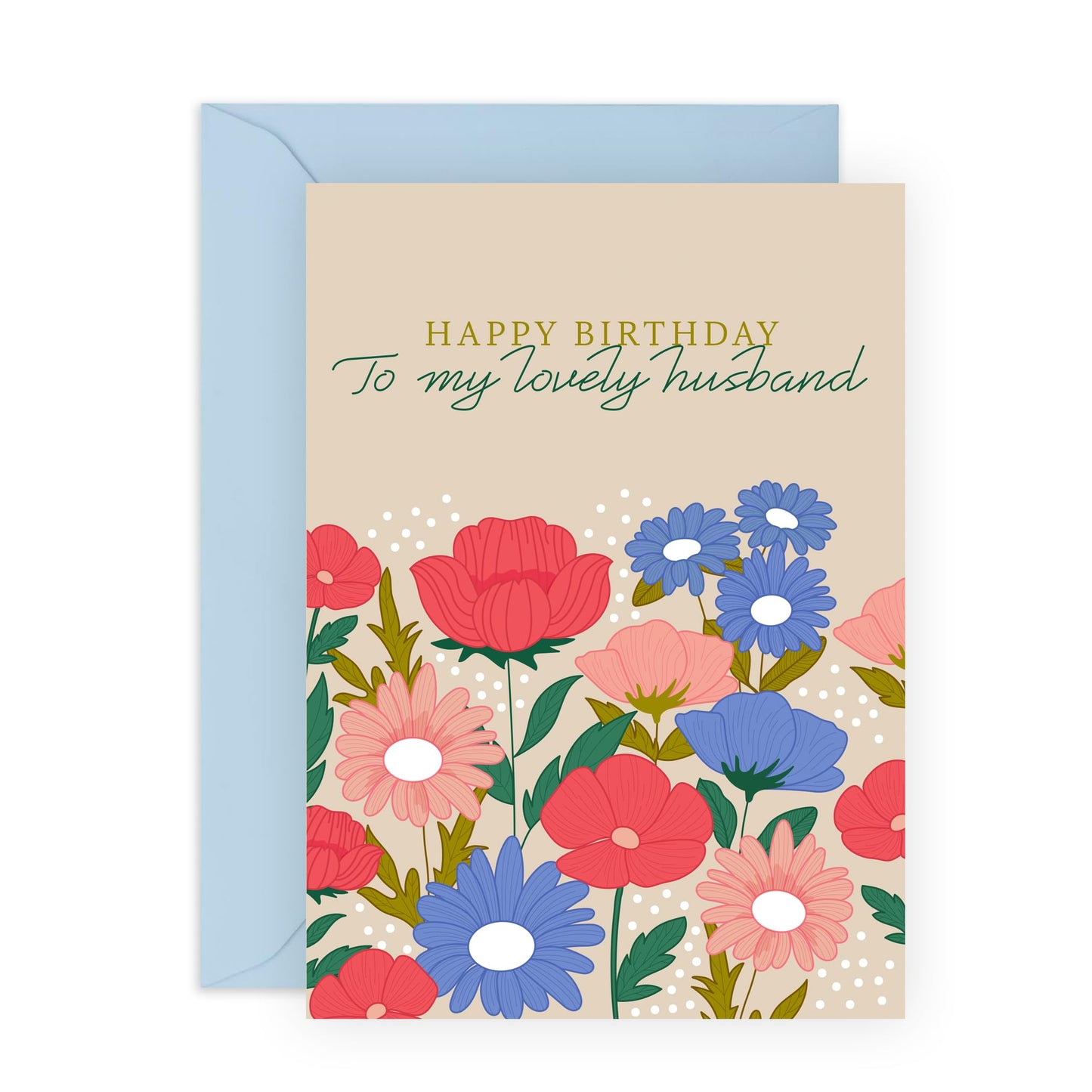 Sweet Birthday Card Message - 'Happy Birthday Husband Flowers' - Romantic Gifts for Hubby, Partner, Other Half, Married Couples, Him - Colourful Floral - Comes with Fun Stickers