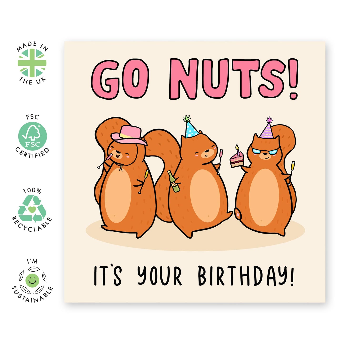Birthday Cards For Mum Dad - Go Nuts Birthday Squirrels - Birthday Card Women Men - Birthday Gift Girlfriend Boyfriend - Wife Husband Birthday Card - Son Daughter - Comes With Stickers By Central 23
