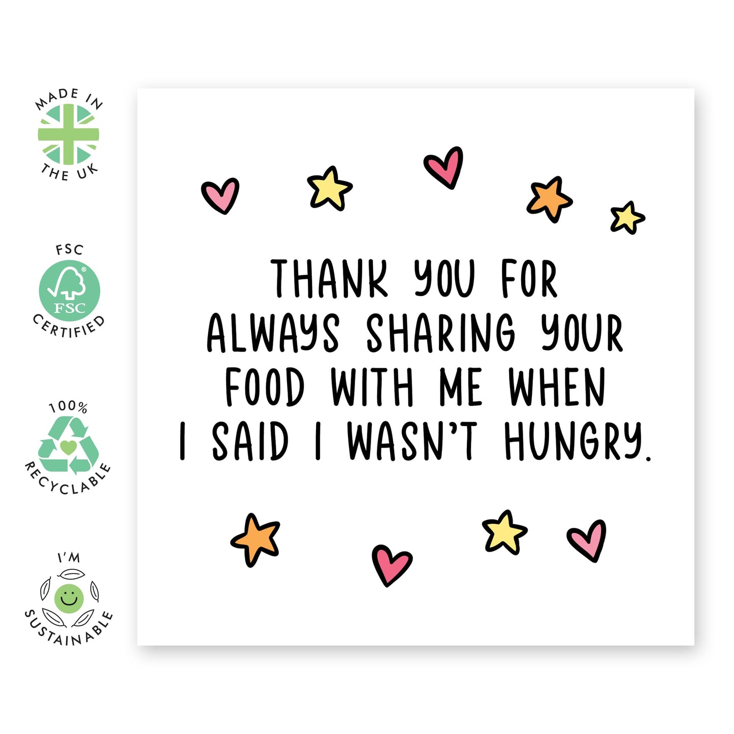 Cute & Funny Greeting Card - 'Sharing Your Food' - Personalised Gifts for Wife, Husband, Mum, Dad, Parents, Girlfriend, Boyfriend - Food is Love - Comes with Fun Stickers