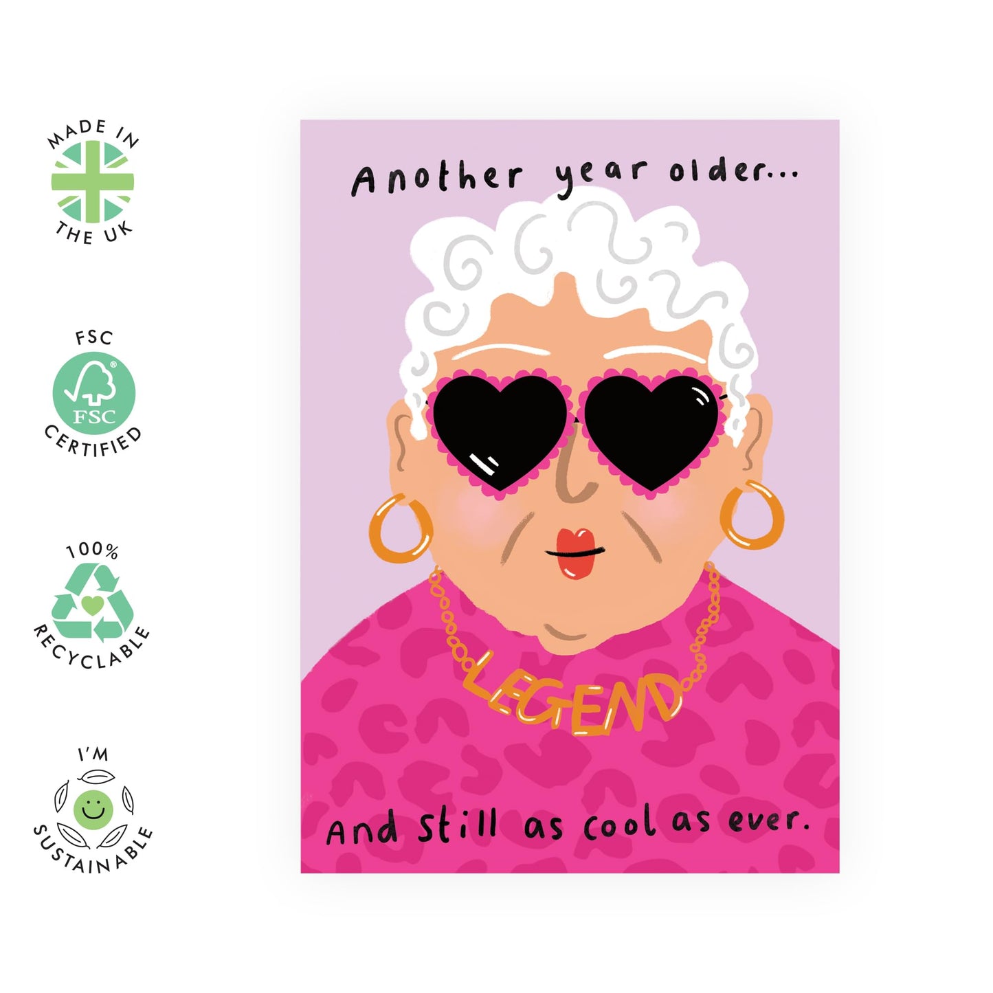 Birthday Card for Cool Grandmothers - 'Year Older Cool As' - Gifts for Grandma, Grandmum, Auntie, Mum - Older & Cooler - Comes with Fun Stickers