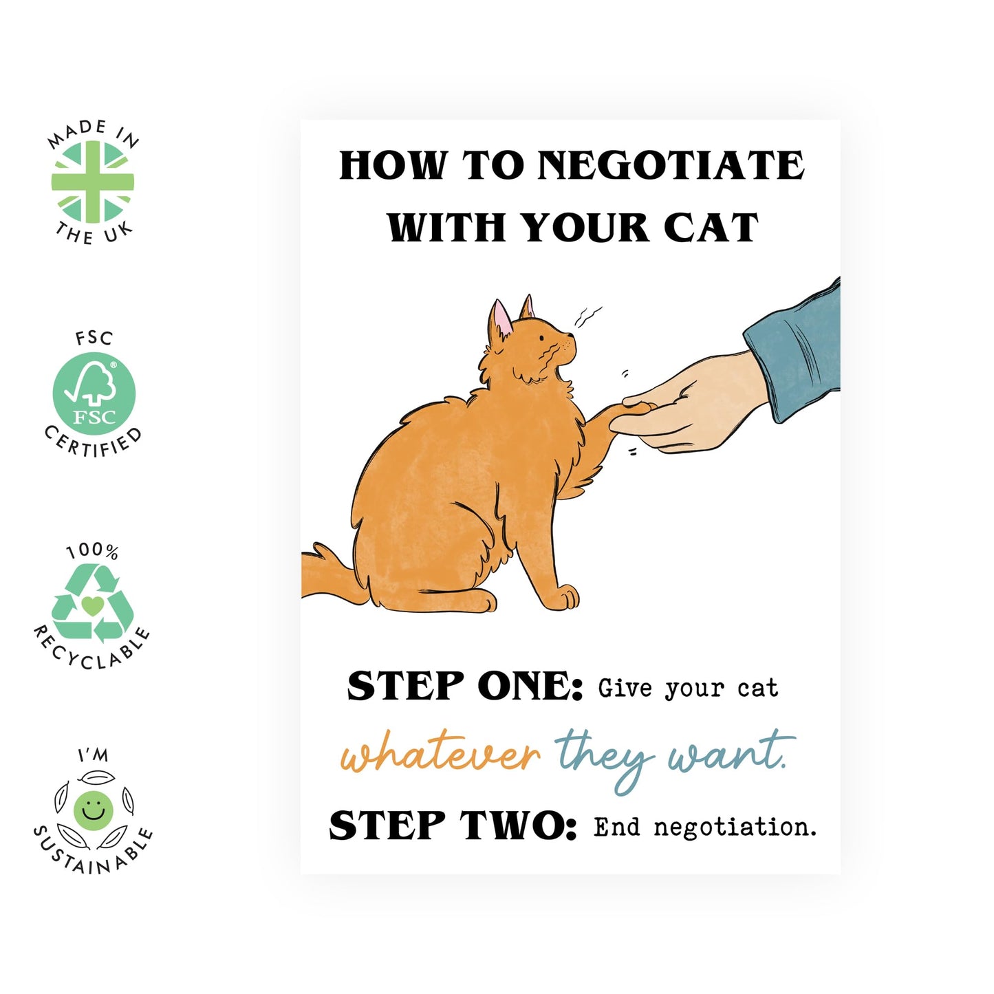 Cat Birthday Cards For Men Women - Funny Greeting Cards For Cat Mum And Dad - Humorous Cat Jokes For Cat Lady - Gifts For Pet Owners - Negotiate With Your Cat - Comes With Fun Stickers - By Central 23