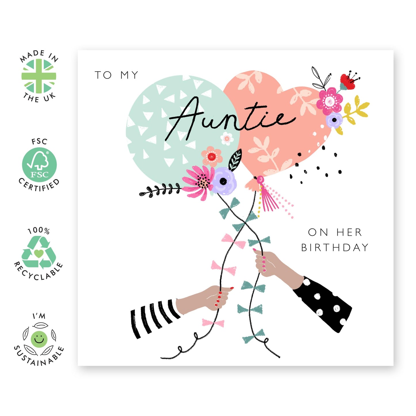 Pretty Greeting Cards For Women - To My Auntie On Her Birthday - Sweet Bday Cards For Auntie From Niece Nephew - Party Balloons Flowers - Gifts For Her - Comes With Fun Stickers By Central 23