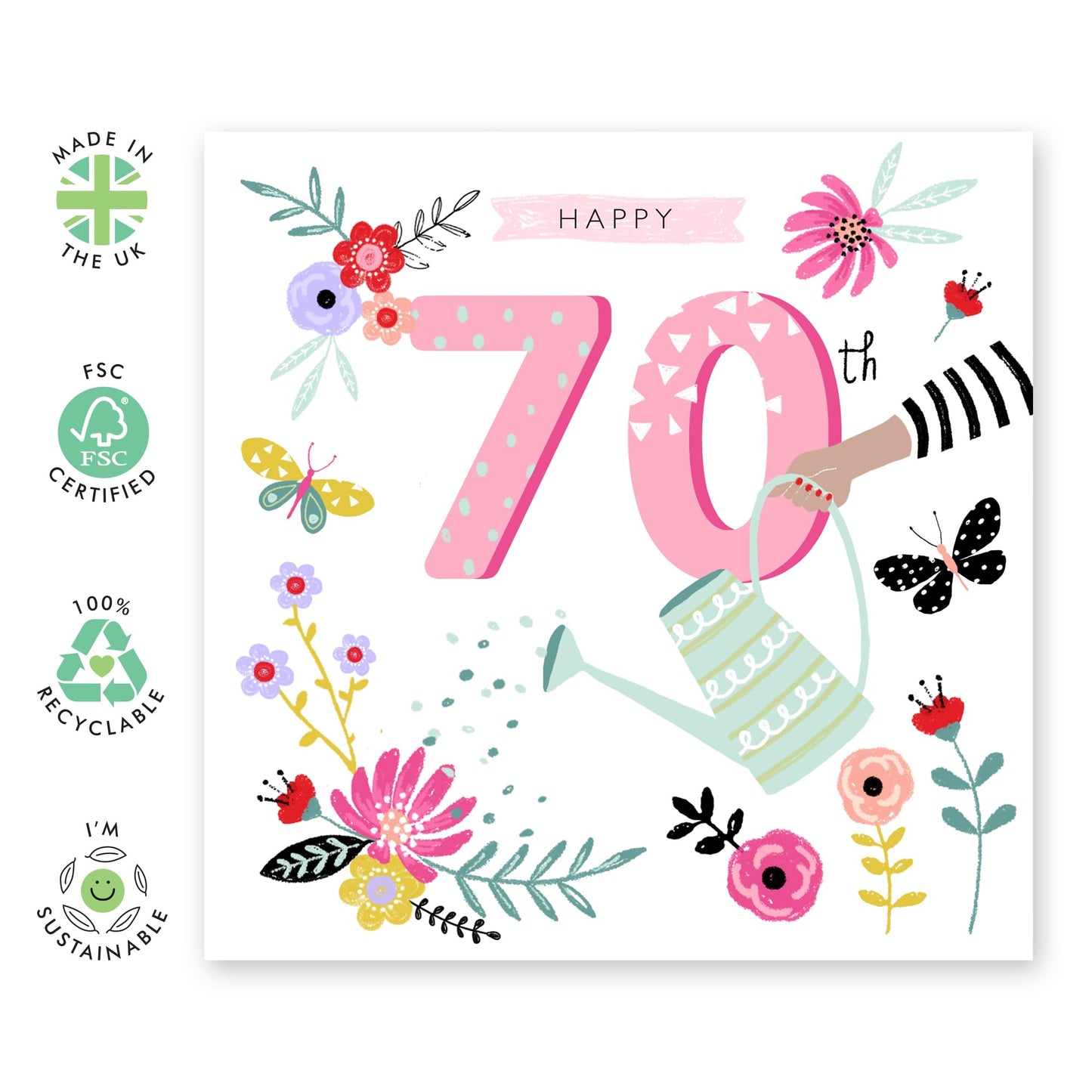 Happy 70th Birthday Card - Floral Birthday Cards For Women - Age Seventy - Pretty Birthday Gifts For Her - Mum Nan Aunty - Comes With Stickers - By Central 23