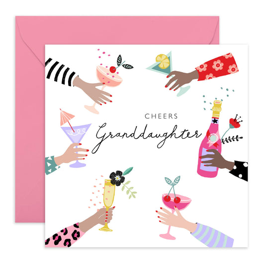 Greeting Cards For Her - Cheers Cocktails - Granddaughter Birthday Cards For Girls Teens - Congratulations All Occasion - Granddaughter Gifts For Women - Comes With Fun Stickers By Central 23