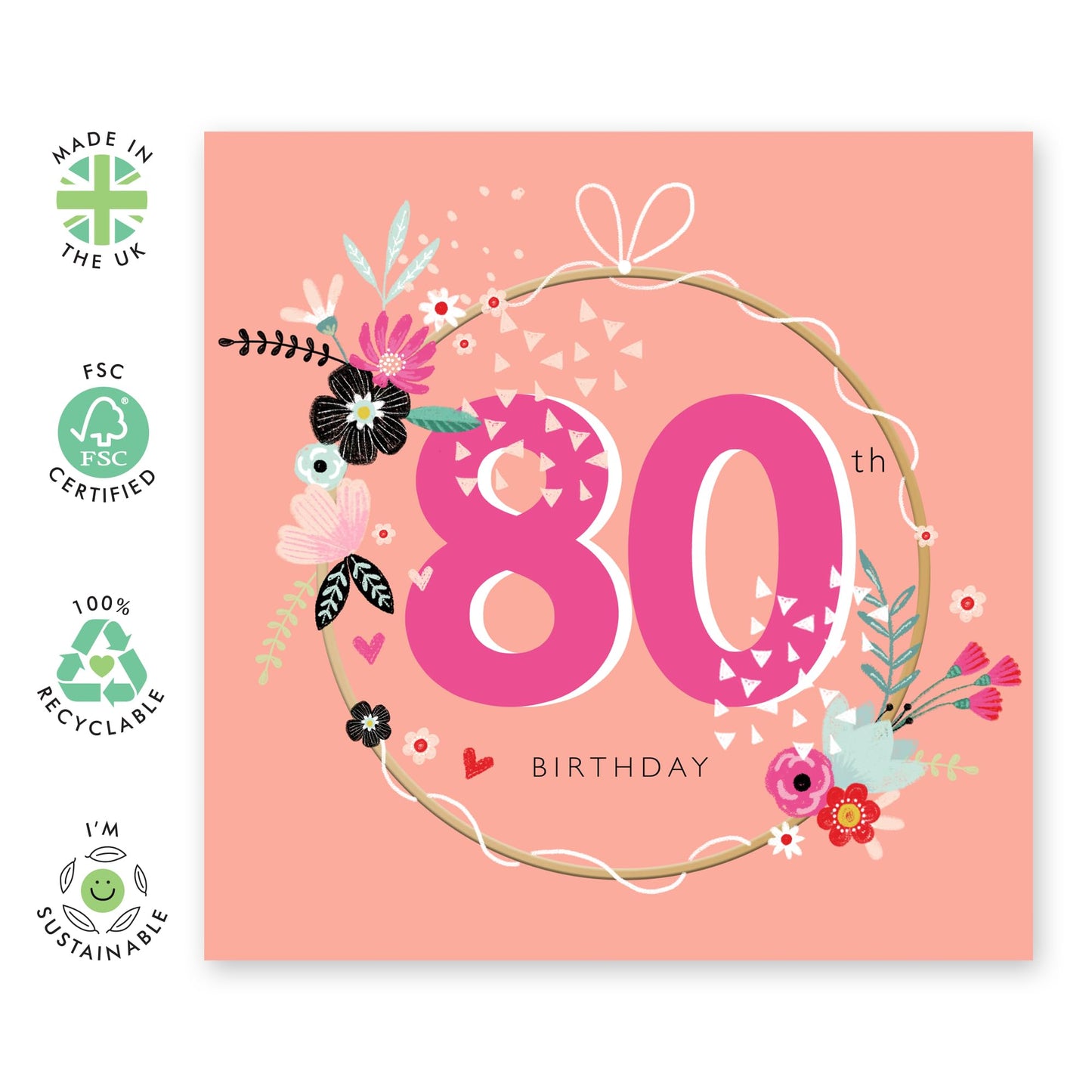 80th Birthday Card For Grandma - 80th Circle Florals - Grandmother Birthday Greeting Card - Gifts For Women - Happy Eightieth Birthday Cards For Grandmum - Comes With Fun Stickers By Central 23
