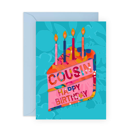 Birthday Card For Women Cousin - Cake Celebration - Floral Greeting Cards For Her Female - Gifts For Cousins Girls Pretty - Comes With Fun Stickers - By Central 23