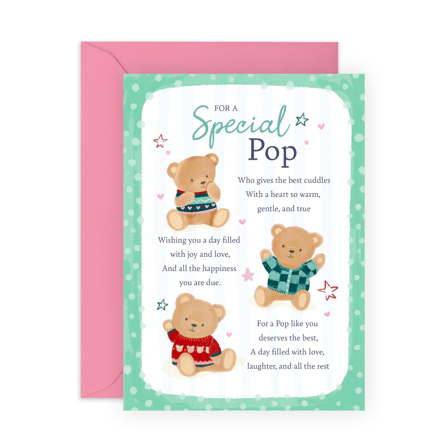 Grandfather's Sweet Greeting Card - 'Teddy Pop' - Gifts for Grandad, Grandpa, Poppy, Gramps, Grampa - Cuddles For You - Comes with Fun Stickers