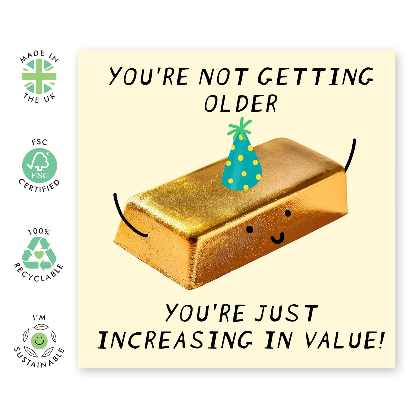 Cute Happy Birthday Card - 'Increasing In Value' - Personalised Gifts for Wife, Husband, Mum, Dad, Parents, Auntie, Uncle - Precious Like Gold - Comes with Fun Stickers