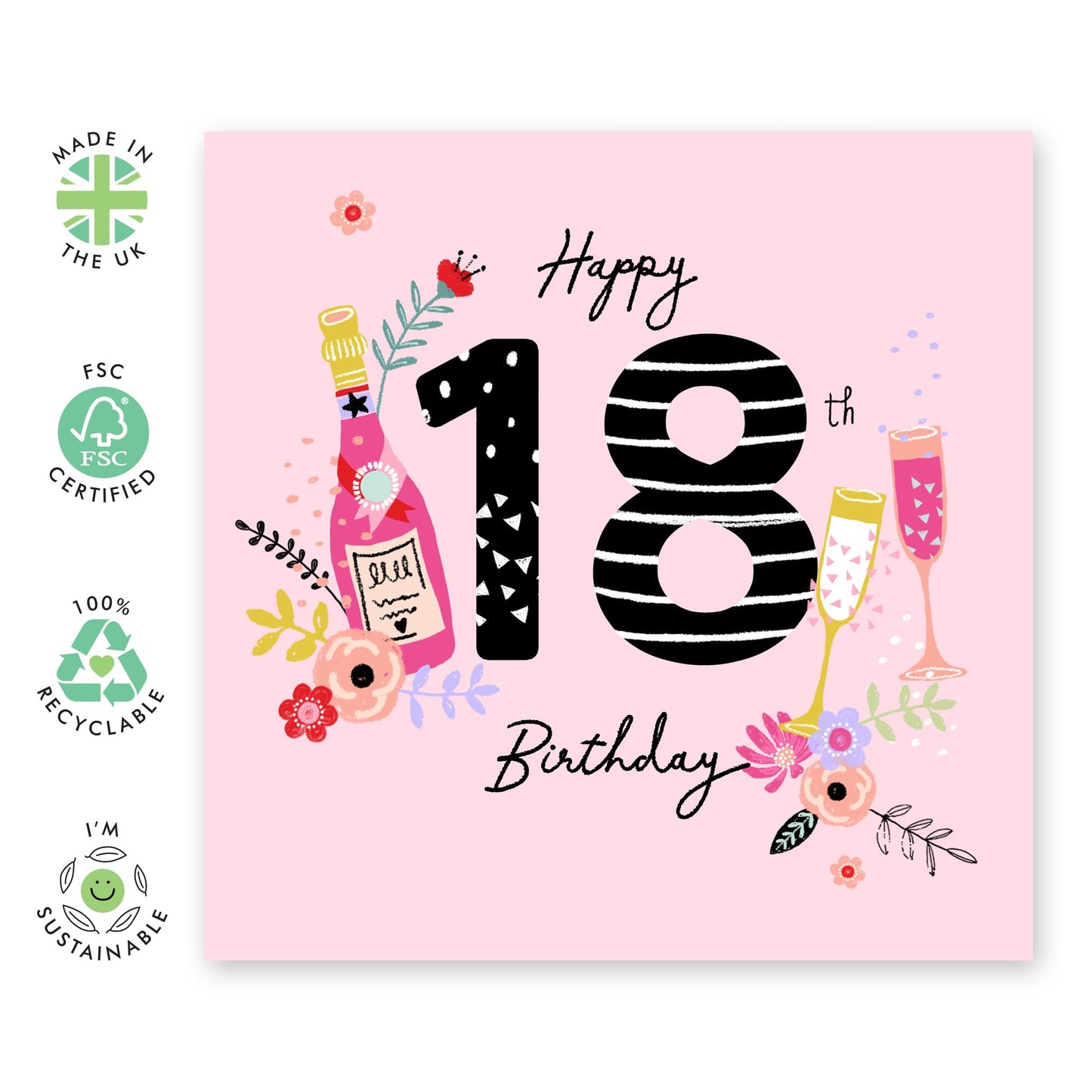 18th Birthday Card - Happy 18th Birthday Bubbles - Happy Eighteenth Birthday Cards - 18 Year Old Gifts - Gifts For Girls Niece Daughter - From Mum Dad - Comes With Stickers By Central 23