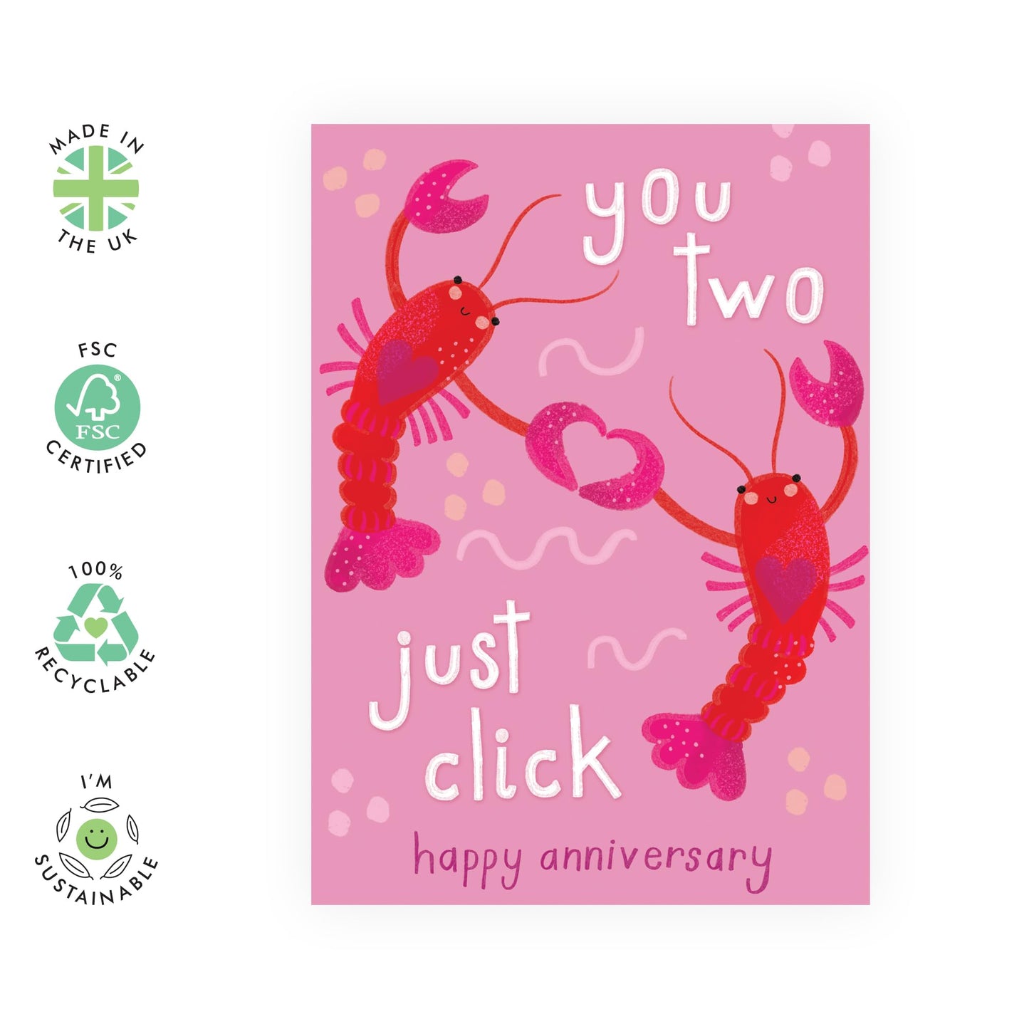 Adorable Lobsters Anniversary Card – 'You Two Just Click' – Fun and Sweet Gifts Friends, Him, Her, Them, Brother, Sister, Son, Daughter - Claw to Claw - Comes with Fun Stickers