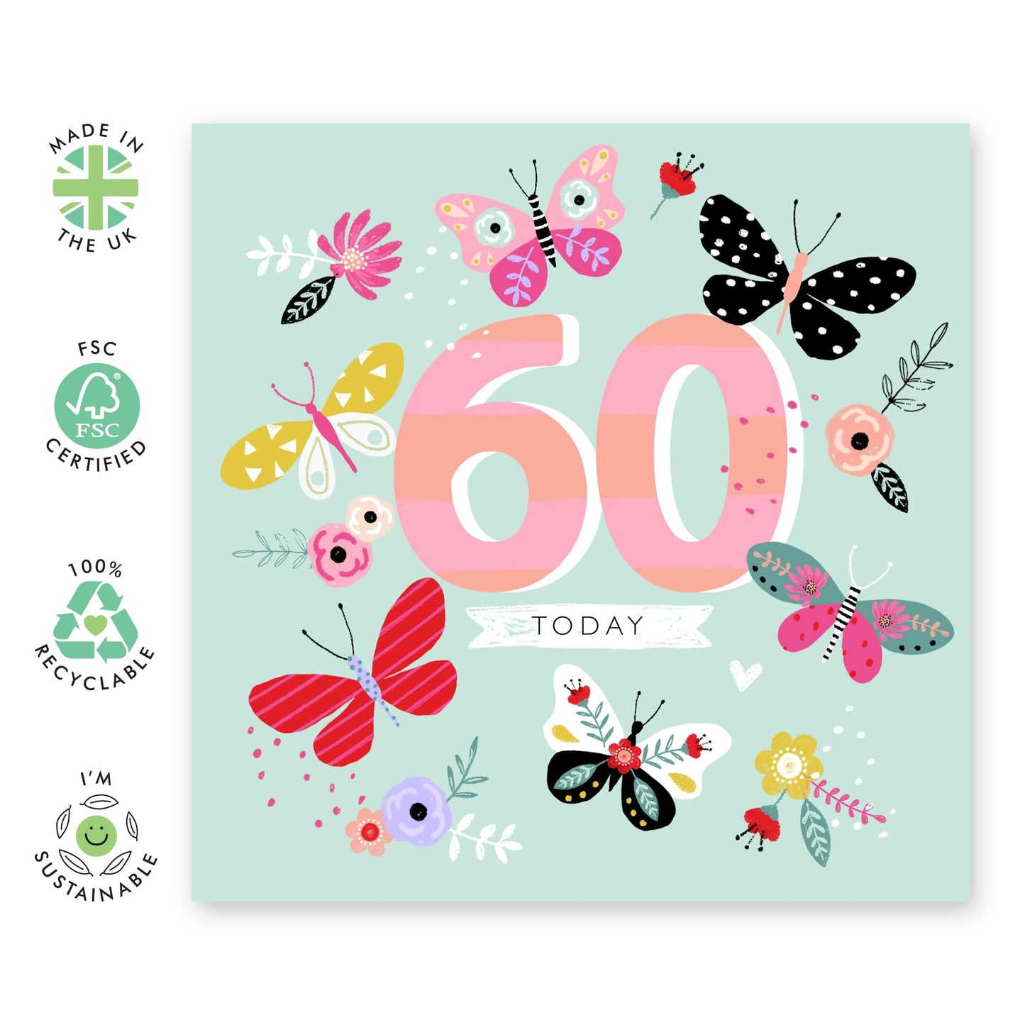Butterfly Birthday Cards For Nan - Elegant 60th Birthday Card For Women - Sixty Year Old Gifts For Mum Wife Friends - Age Floral Milestone Cards - Comes With Stickers By Central 23