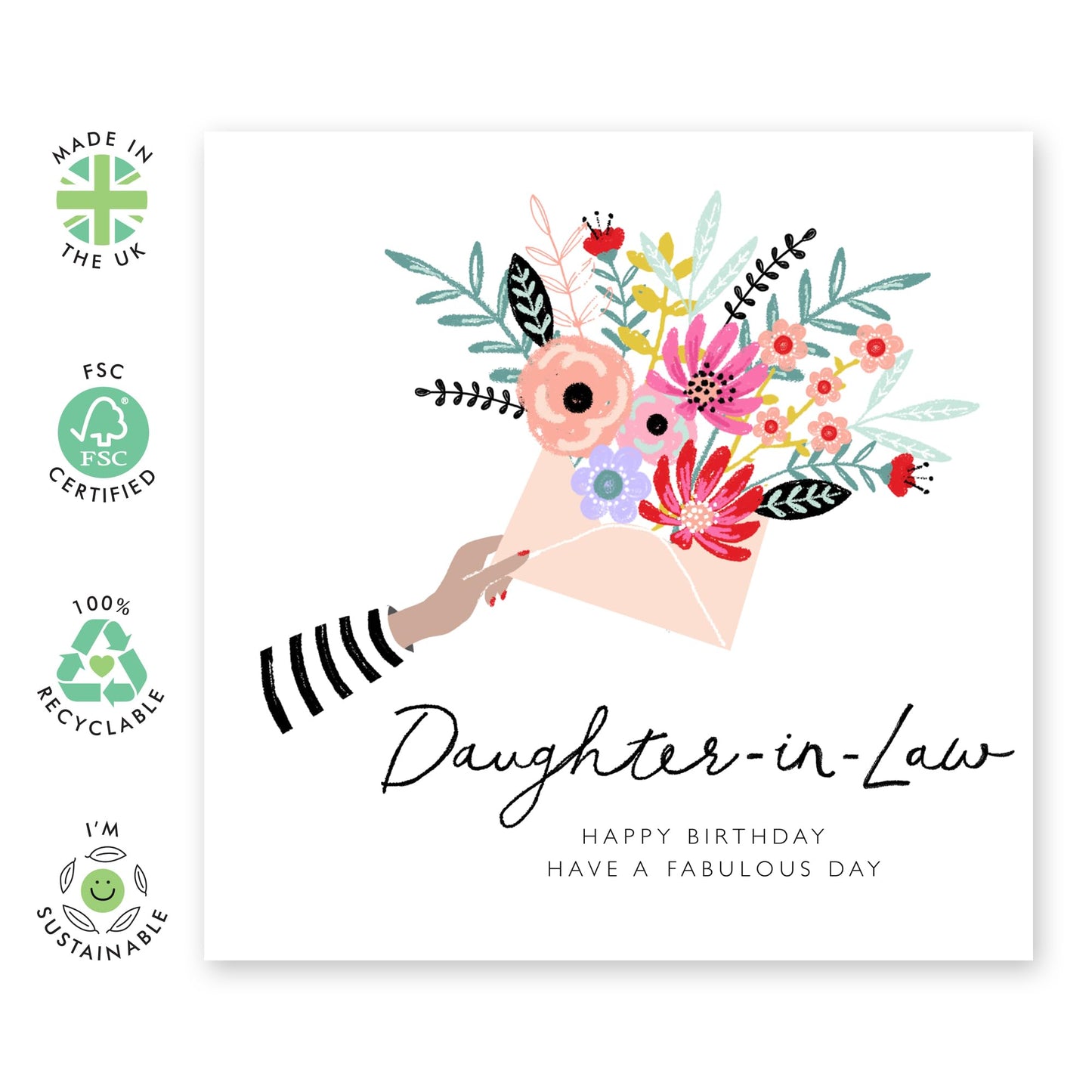 Happy Birthday Daughter In Law Card - Have A Fabulous Day! - Floral Greeting Cards With Envelope - Sweet Appreciation Gifts For Her Women Girl - Comes With Stickers By Central 23