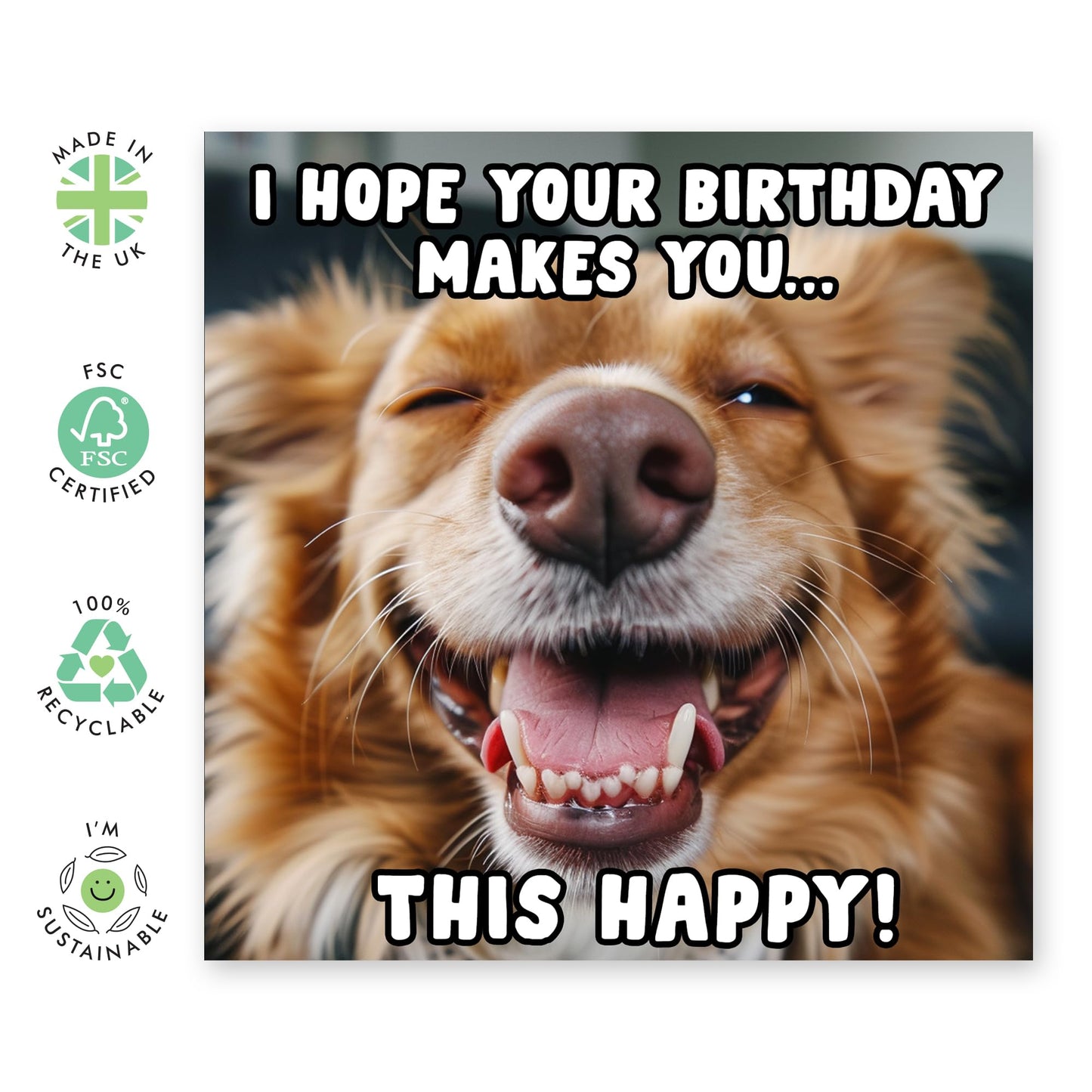 Funny Dog Birthday Card - 'Dog Happy' - Gifts for Friends, Him, Her, Besties, Buddies, Mate, Family, Colleagues, Coworkers - Comes with Fun Stickers