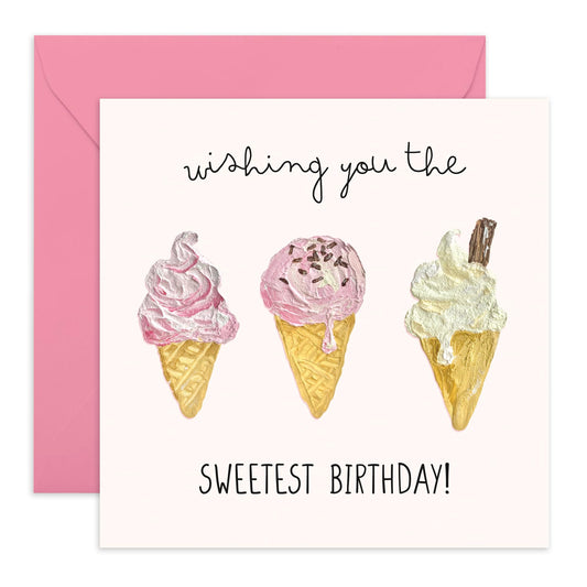 Creative Birthday Card - 'Sweetest Birthday Icecream' - Gifts for Sister, Sis, Besties, BFF, Sibling, Family, Best Friend, Colleagues, Co-workers - Cones - Comes with Fun Stickers