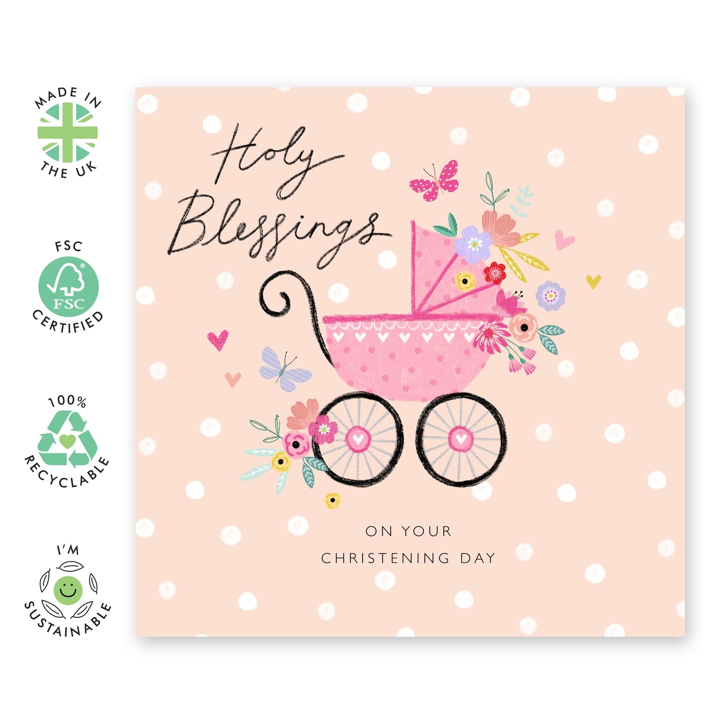 Dedication Day For Baby Girl - Pink Pram Christening - Baptismal Card Baby - Christening Card For Niece - Baptism Granddaughter - Gift From Aunt Uncle - Comes With Fun Stickers By Central 23
