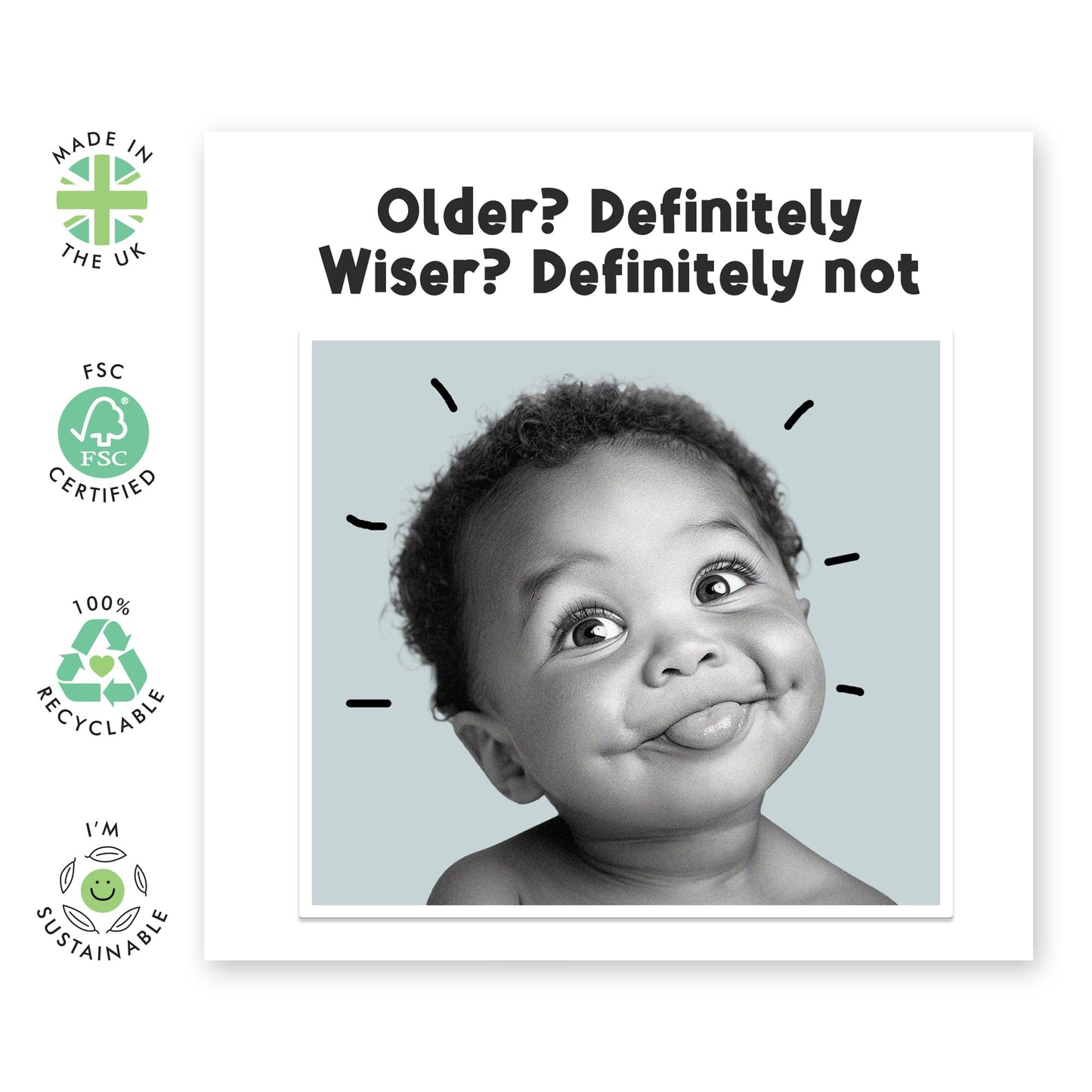 Greeting Card - 'OLDER WISER BABY BOY' - Perfect for Celebrating a Milestone with a Playful Design - Ideal for Adding a Touch of Humor and Joy to a Special Birthday - Comes With Stickers By Central 23
