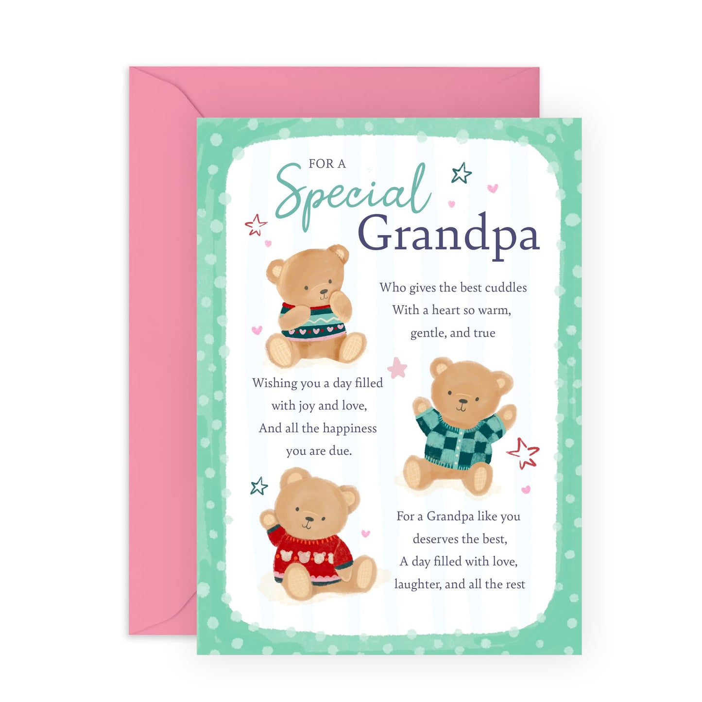 Grandfather's Sweet Greeting Card - 'Teddy Grandpa' - Gifts for Grandad, Poppy, Gramps, Grampa - Cuddles For You - Comes with Fun Stickers