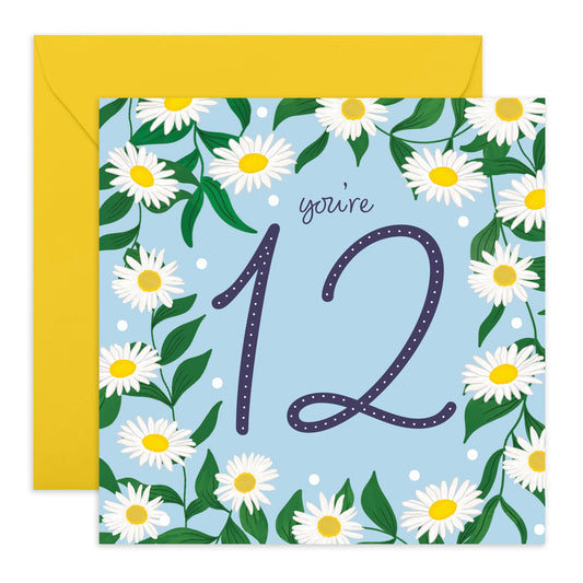 Floral Birthday Card For Girl Age 12 - Happy Twelfth Birthday Cards For Kids - Daisy Chain 12 - Gifts For Daughter Niece Granddaughter - Twelve Year Old - Comes With Fun Stickers - By Central 23