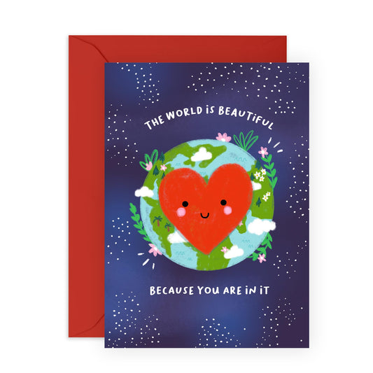 Sweet Greeting Cards For Girlfriend Boyfriend - The World Is Beautiful Because You Are In It - Husband Birthday Card - Wife Anniversary Card - Gifts For Him Her - Comes With Stickers By Central 23