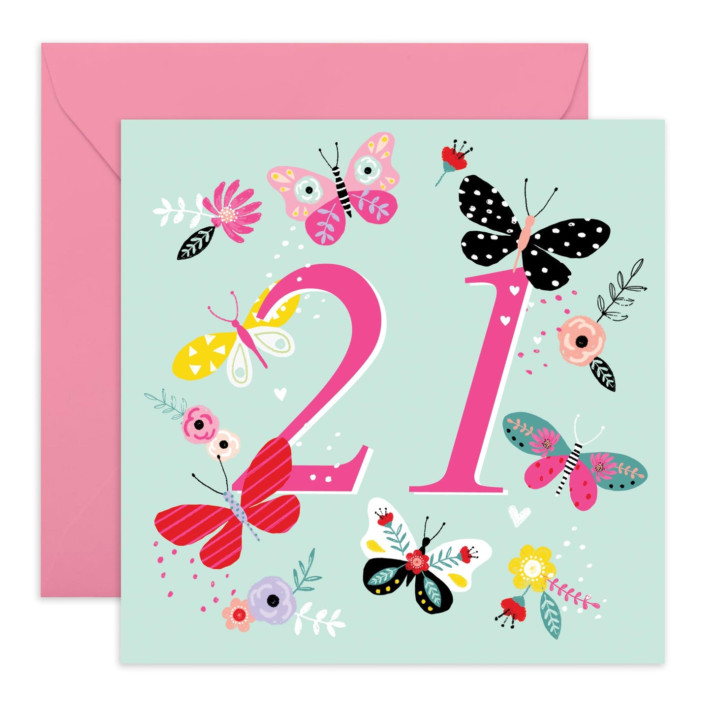 Butterfly Birthday Cards For Women Age Twenty One - Twenty-first Birthday Card For Her - Pretty Butterflies Gifts - Happy 21st Bday Card For Daughter - Comes With Fun Stickers By Central 23