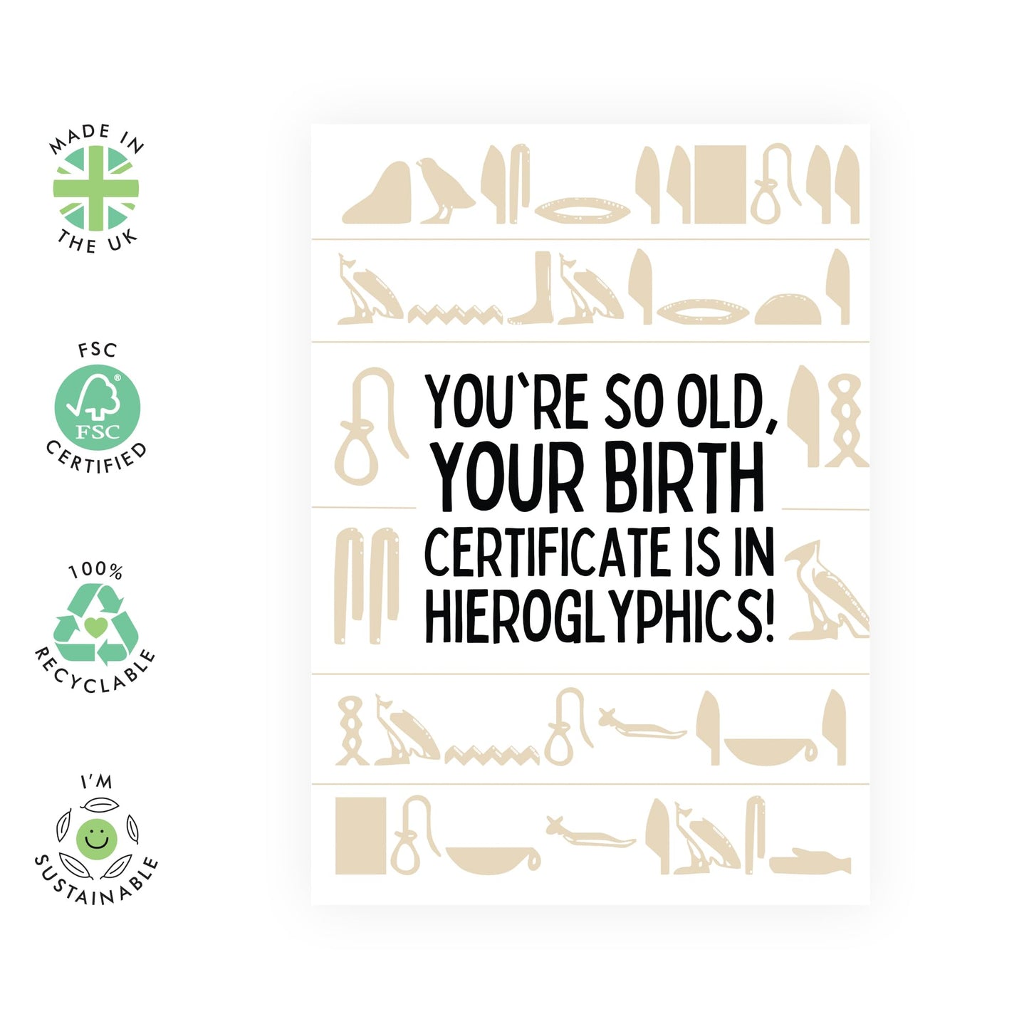 Funny Birthday Card Jokes on Aging - 'Hieroglyphics' - Gifts for Best & Close Friends, Sisters, Sis, Gal , Her, Bruv, Mate, Colleagues - Bday Jokes - Comes with Fun Stickers