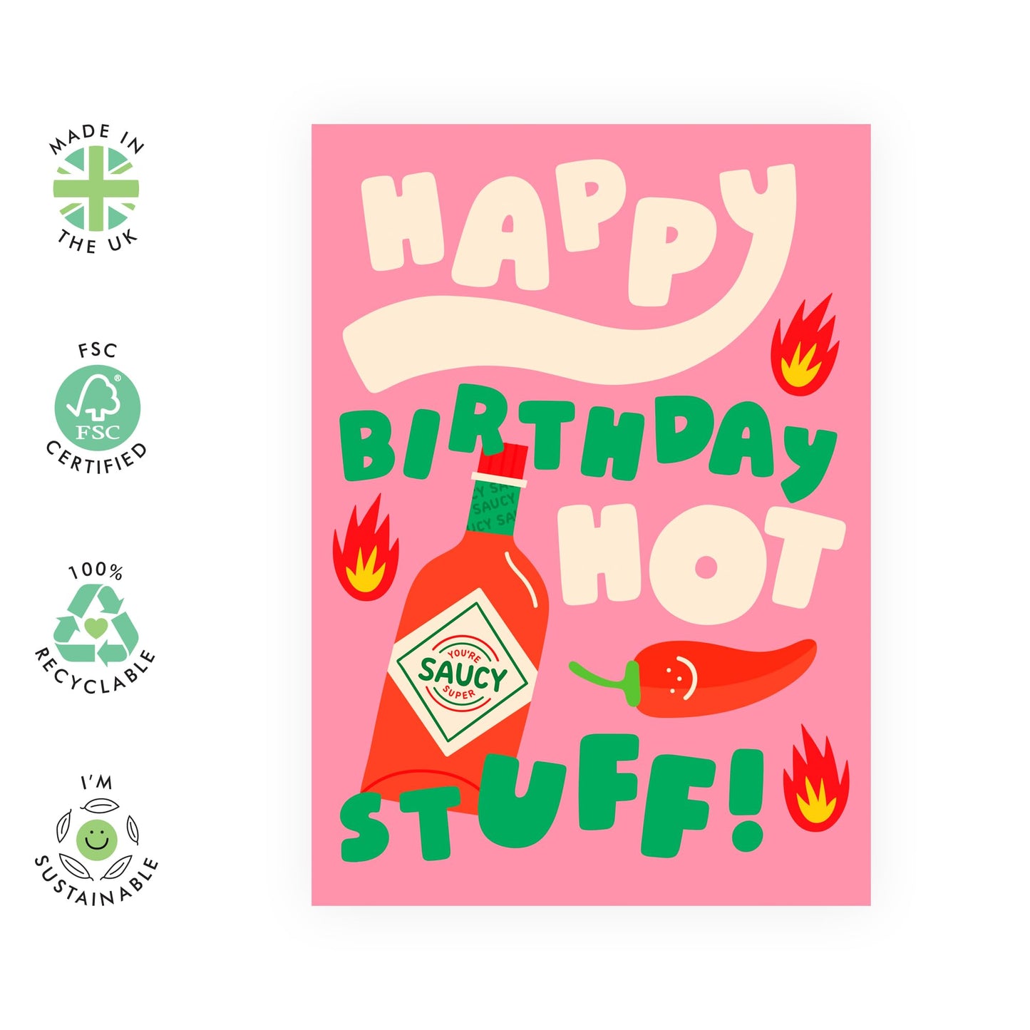 Girlfriend Birthday Card - Mum Greeting Cards For Her - HBD Hot Stuff Sauce - Happy Birthday Card For Wife Partner Friends - Funny Gifts For Best Friends - Comes With Fun Stickers By Central 23